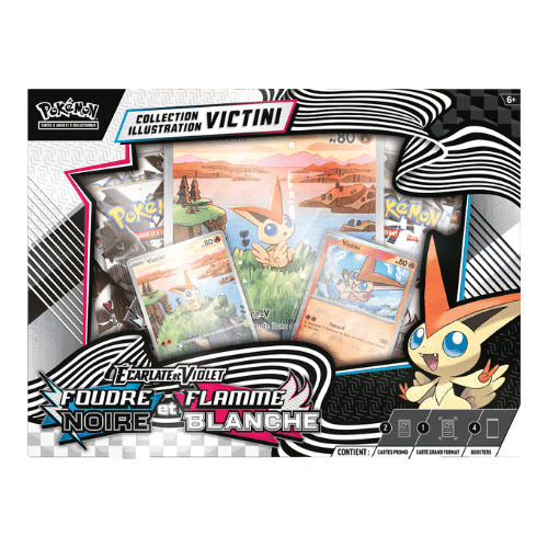 Collection Illustration – 4 Boosters EV10.5 Foudre Noire & Flamme Blanche – Victini – Pokémon FR